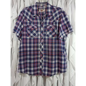 Authentic Western Youngbloods Size XL Red,White,& Blue Plaid w/Pearl Snaps VTG